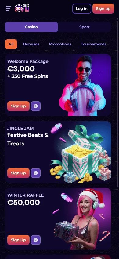 Slotsdj Casino mobile promotions area with free spins and bonus offers