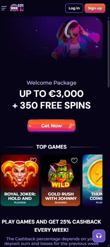 Slotsdj Casino mobile games area on a phone