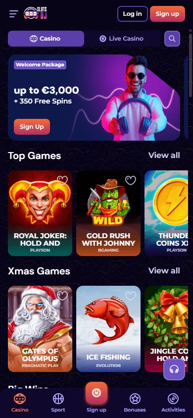 Slotsdj Casino mobile casino view with game categories