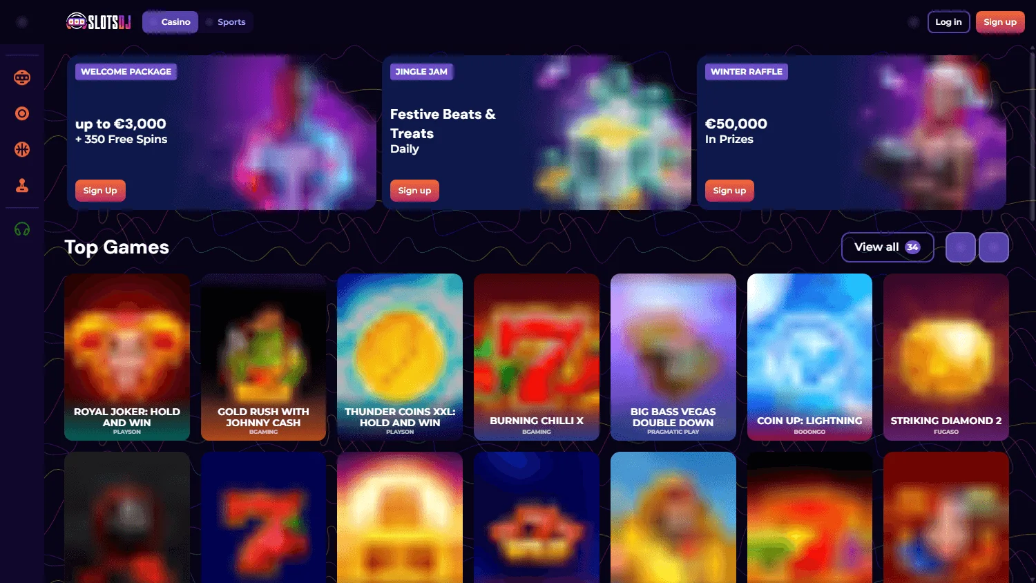 Slotsdj Casino desktop live casino area with live table game options